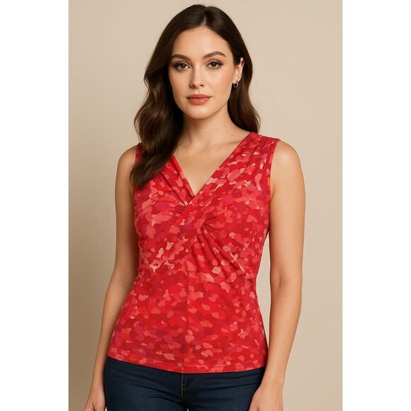 Tahari Tops - Tahari Red Floral Abstract Print Twist Front Sleeveless Top - Size XS
